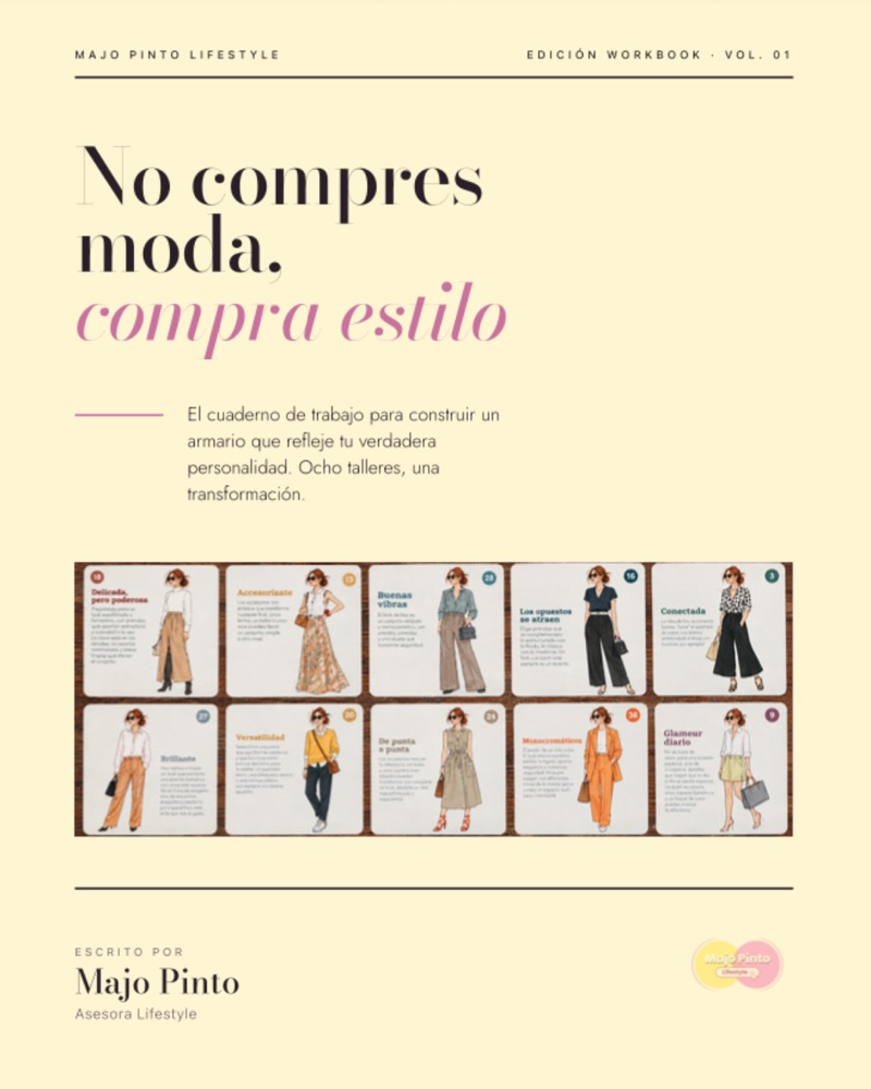 Portada del workbook No compres moda, compra estilo de Majo Pinto